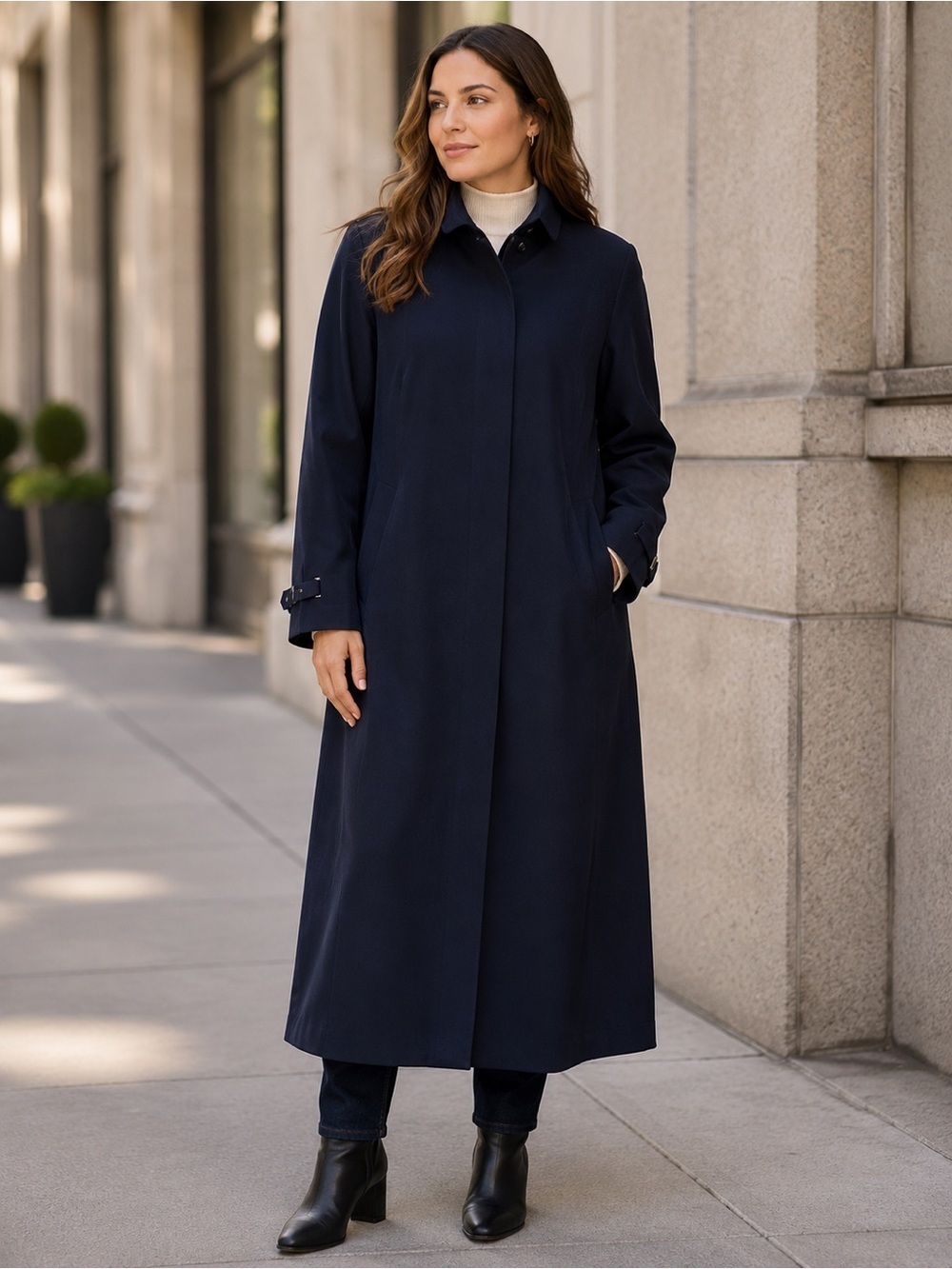 Noveli by Laura Petites Navy Long Trench Coat Size 7/8 Lightweight Fall Elegant